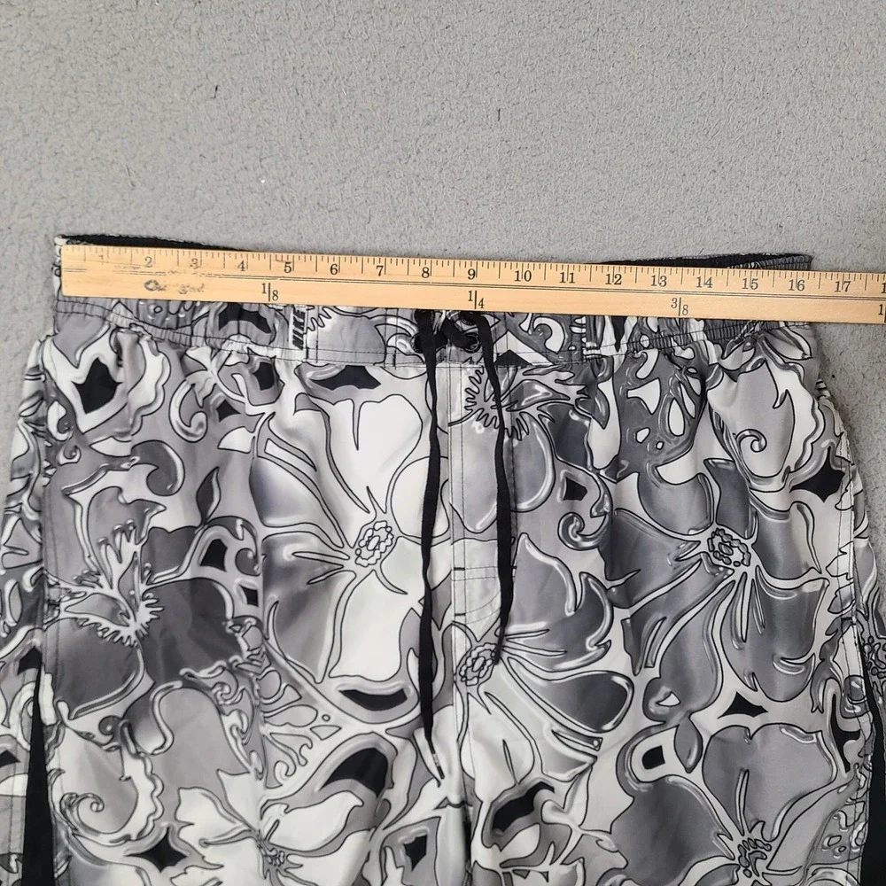 Nike Mens XL Swim Trunks Gray White Floral Hibiscus Board Shorts Red Swoosh Logo